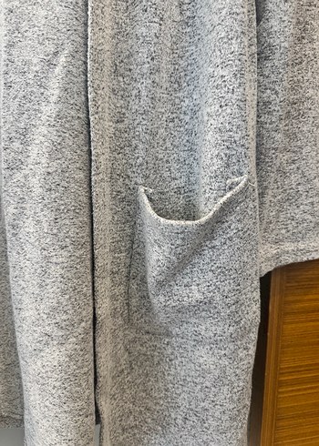 Gri Kapüşonlu Uzun Hırka - Görsel 2