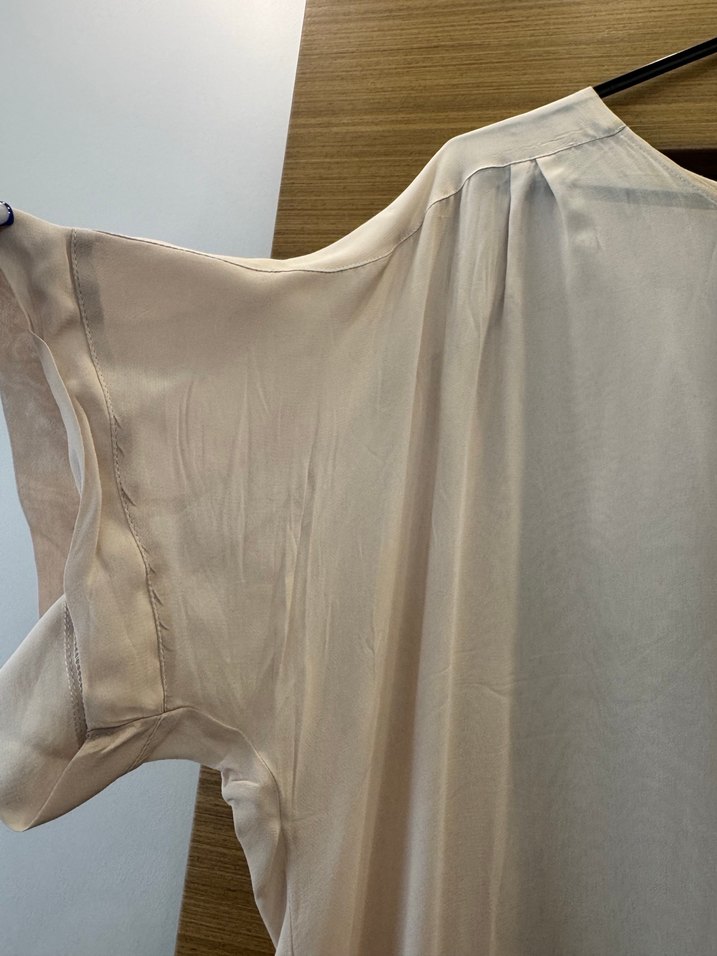 Şifon Bej Kadın Midi Tunik Kısa Kollu - Görsel 2