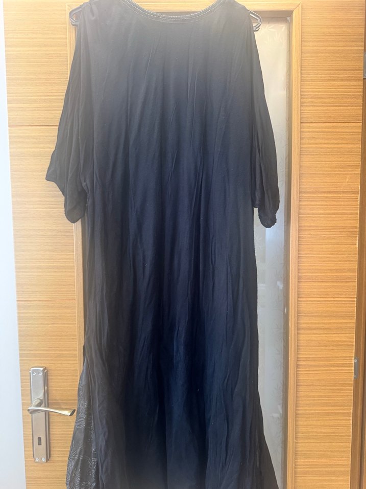 Siyah Uzun Salaş Gotik Keten Elbise - Görsel 5