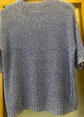 Mavi Kısa Kollu Triko Kazak - Görsel 5