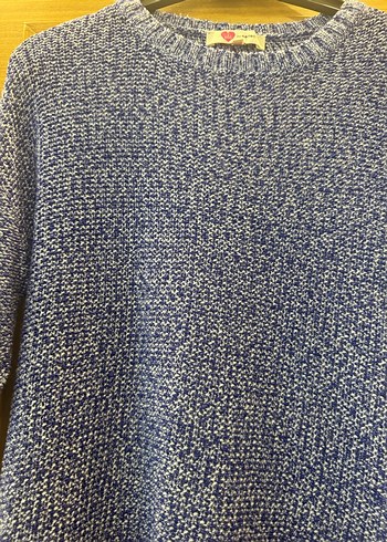 Mavi Kısa Kollu Triko Kazak - Görsel 2