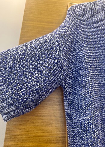 Mavi Kısa Kollu Triko Kazak - Görsel 3