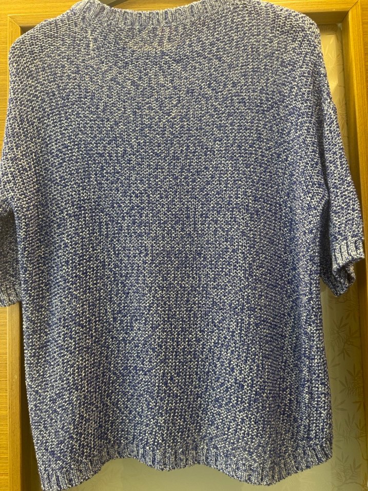 Mavi Kısa Kollu Triko Kazak - Görsel 5