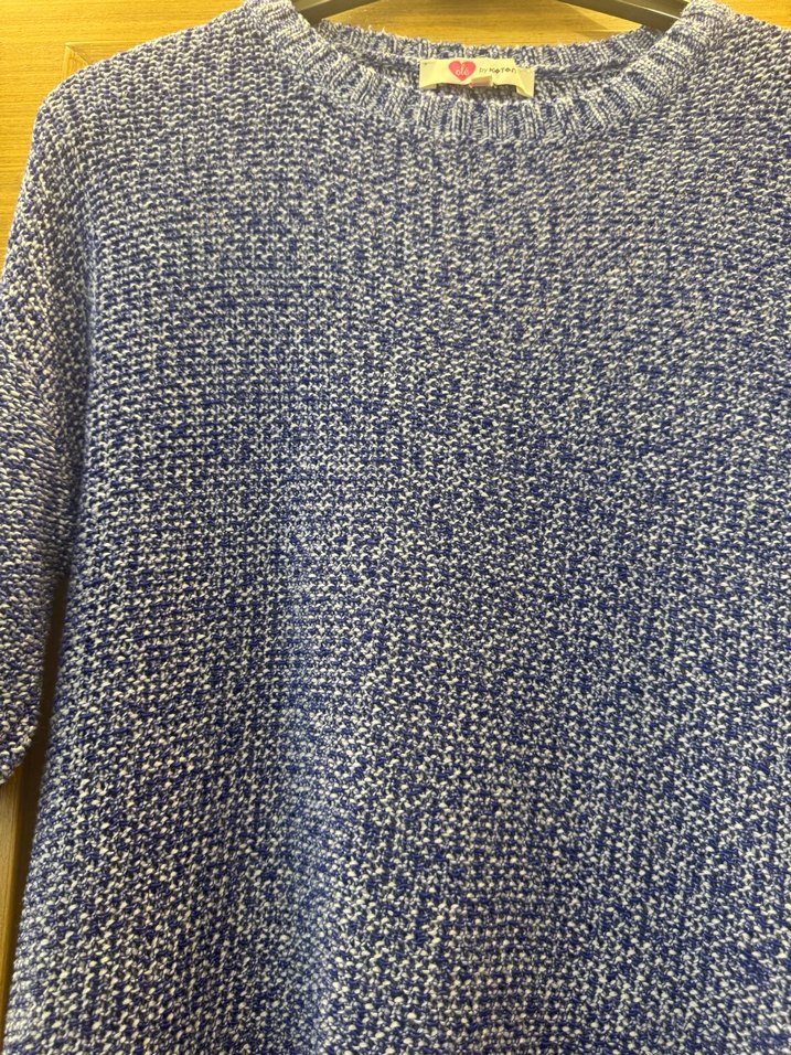 Mavi Kısa Kollu Triko Kazak - Görsel 2