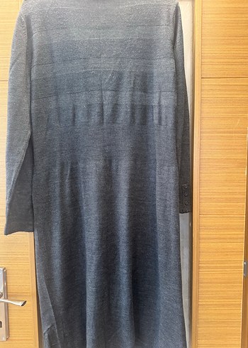 Gri Uzun Örme V Yaka Kadın Hırka - Görsel 4