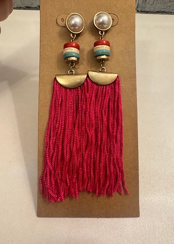 Pembe Uzun Püsküllü Kadın Küpeler - Görsel 2