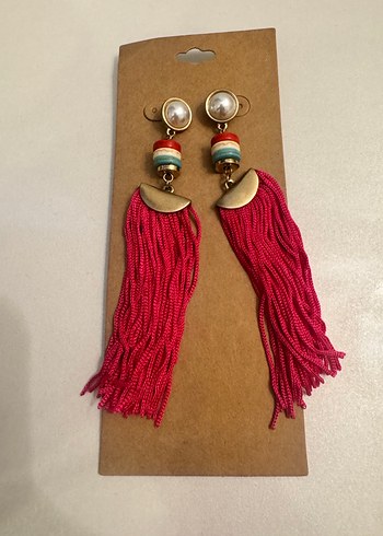 Pembe Uzun Püsküllü Kadın Küpeler - Görsel 3