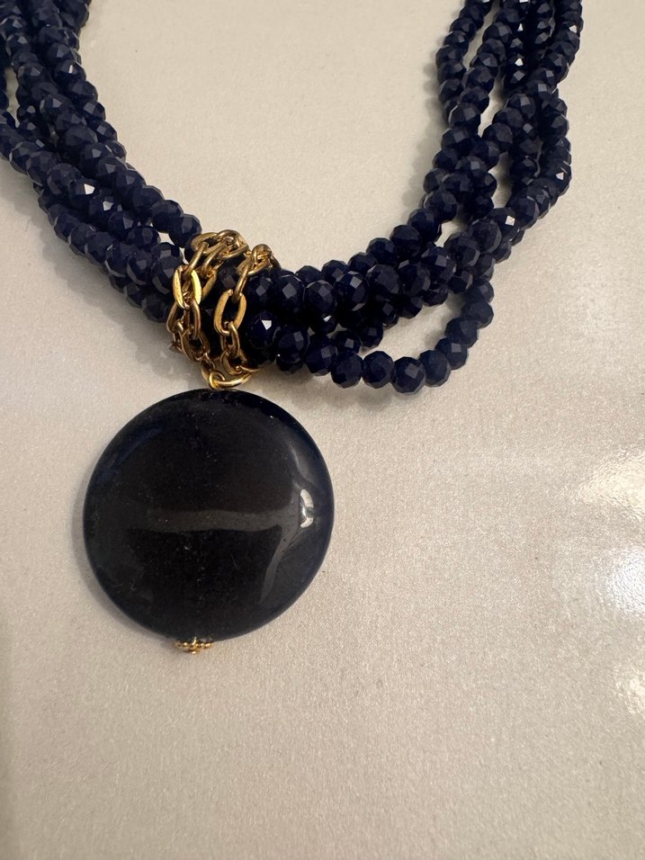 Lacivert Boncuklu Kadın Kolye - Görsel 4