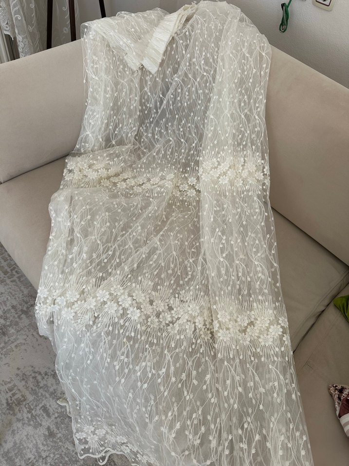 İşlemeli Beyaz Bohem Perde - Görsel 2