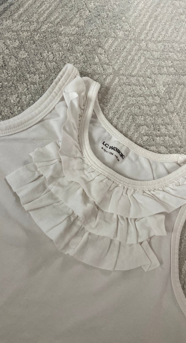 Kız Çocuk Beyaz Pamuklu Fırfırlı Atlet - Görsel 3