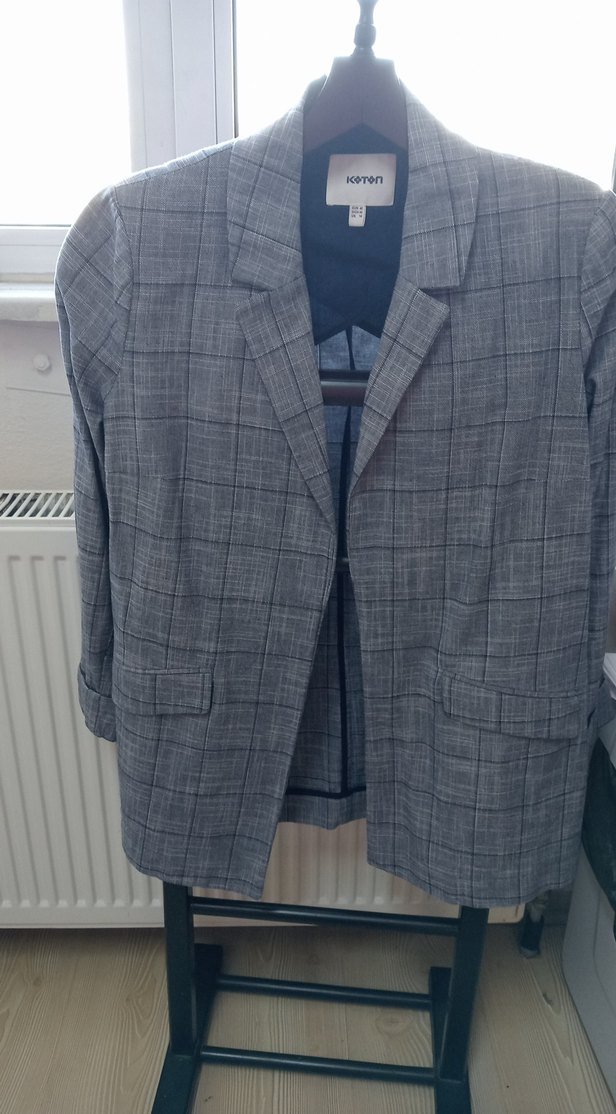 Gri Düğmeli Midi Kadın Takım Ceketi - Görsel 3