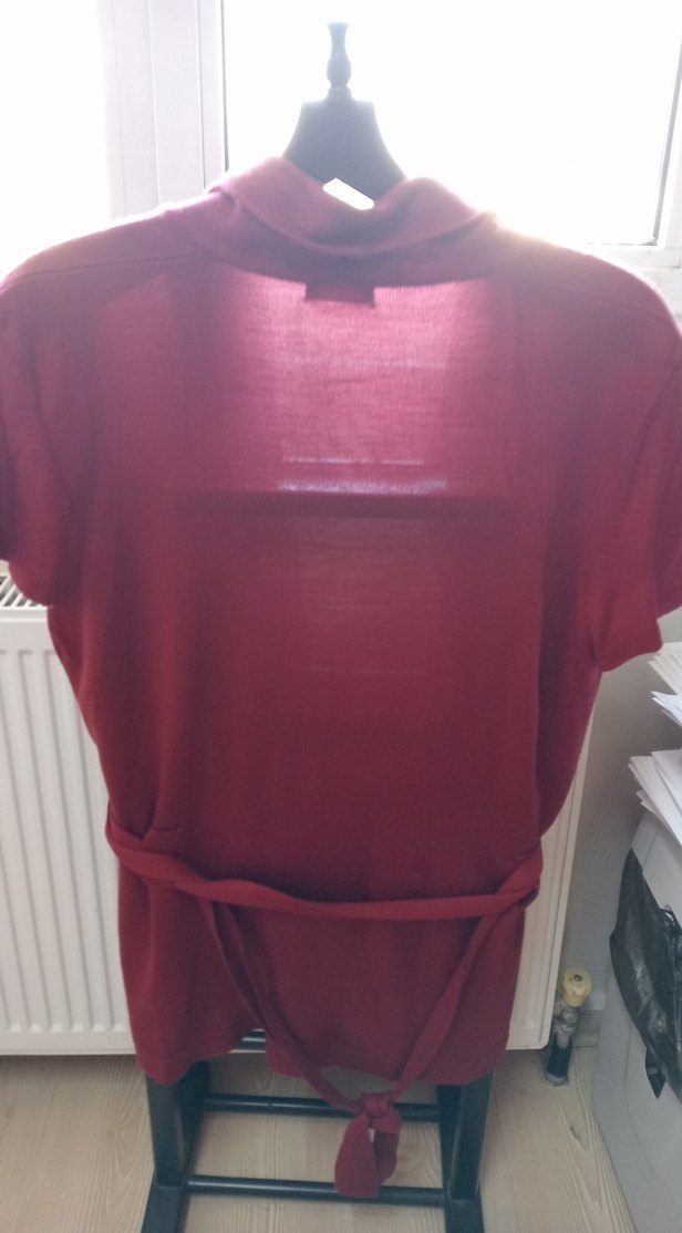 Bordo V Yaka Düğmeli Kadın Hırka - Görsel 5