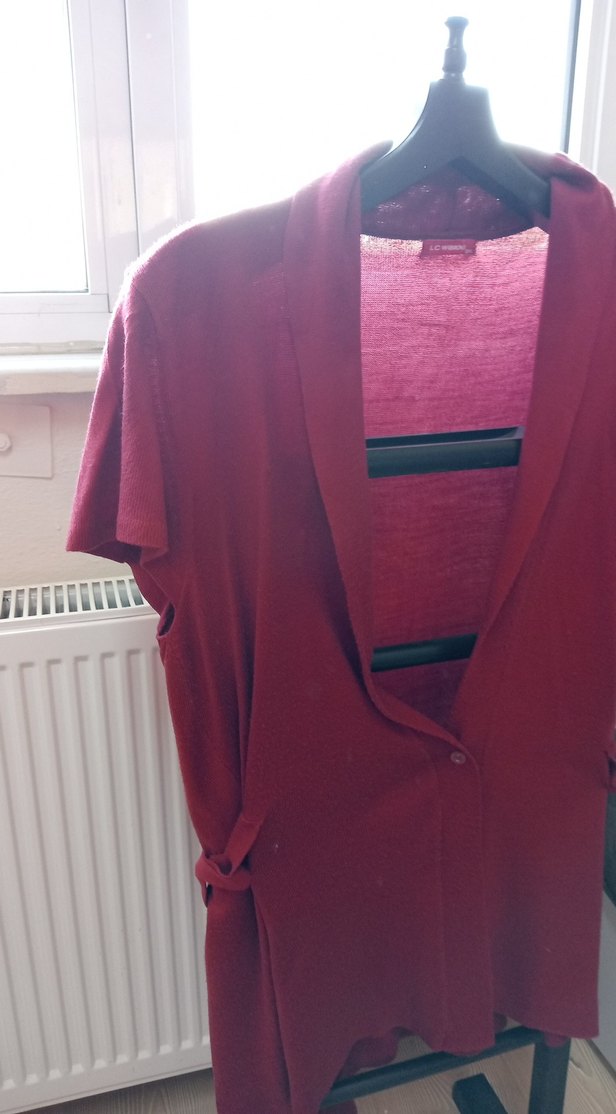 Bordo V Yaka Düğmeli Kadın Hırka - Görsel 2