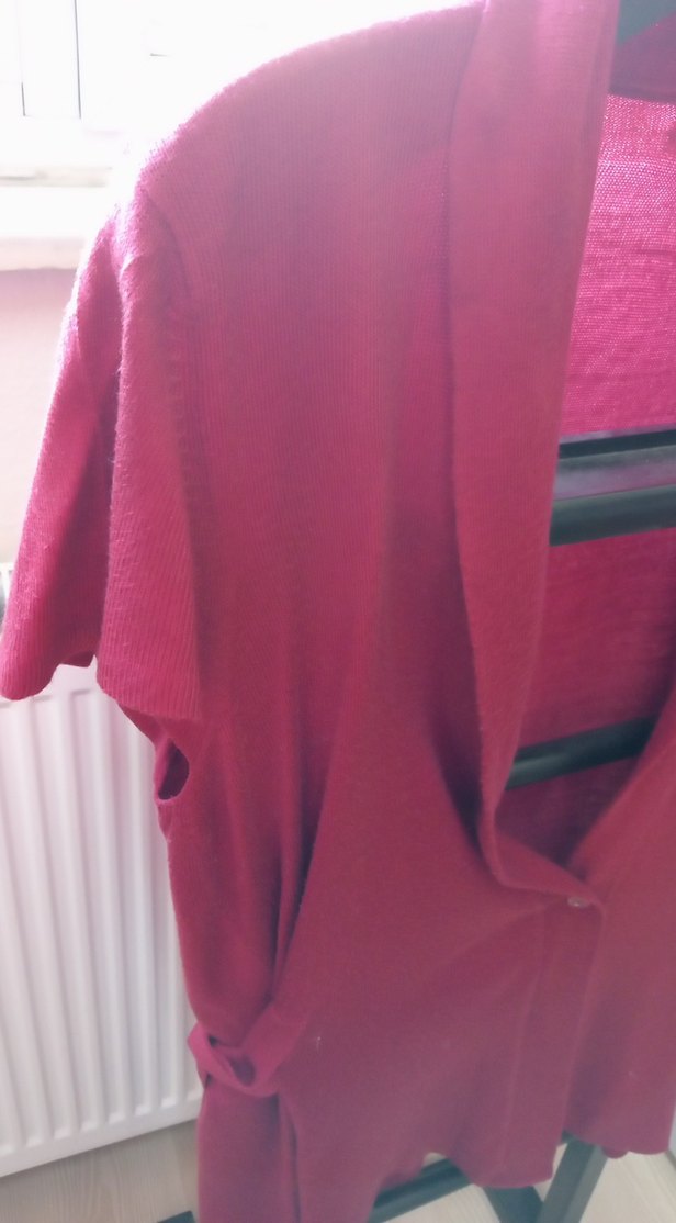 Bordo V Yaka Düğmeli Kadın Hırka - Görsel 4