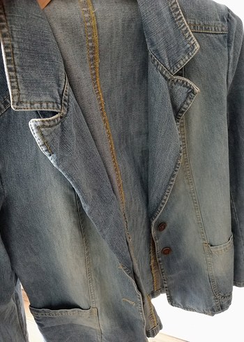 Kadın Mavi Denim Ceket Düğmeli - Görsel 9