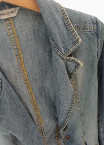 Kadın Mavi Denim Ceket Düğmeli - Görsel 8