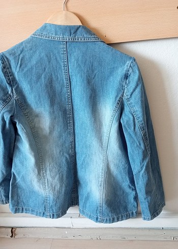 Kadın Mavi Denim Ceket Düğmeli - Görsel 7
