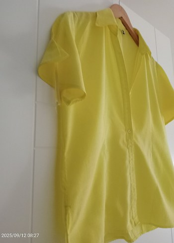 Sarı Kısa Kollu Keten Gömlek - Görsel 2