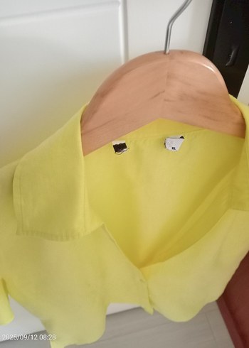 Sarı Kısa Kollu Keten Gömlek - Görsel 4