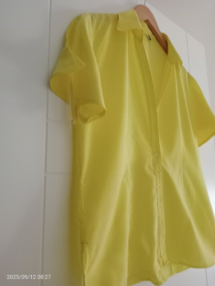 Sarı Kısa Kollu Keten Gömlek - Görsel 2