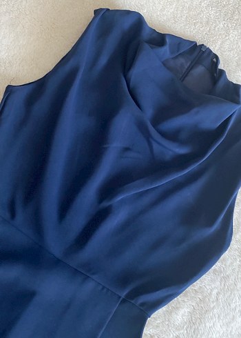 Lacivert Drapeli Kolsuz Midi Tulum - Görsel 4