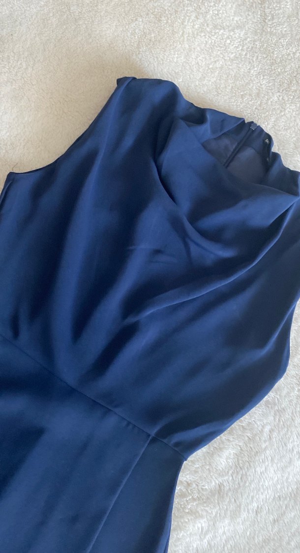 Lacivert Drapeli Kolsuz Midi Tulum - Görsel 4