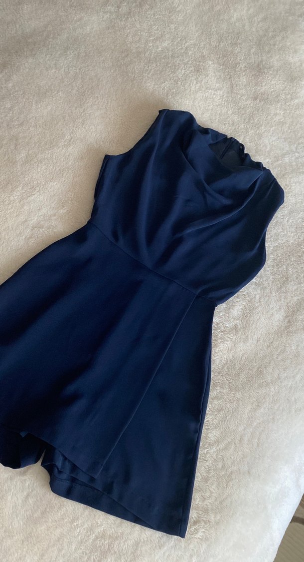 Lacivert Drapeli Kolsuz Midi Tulum - Görsel 2