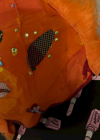 Turuncu kürklü Boncuklu Kedi Maskesi - Görsel 3