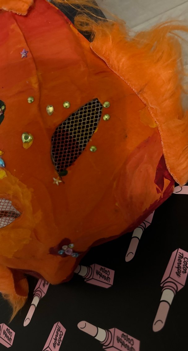 Turuncu kürklü Boncuklu Kedi Maskesi - Görsel 3