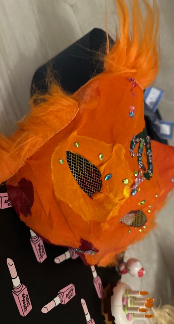 Turuncu kürklü Boncuklu Kedi Maskesi - Görsel 2