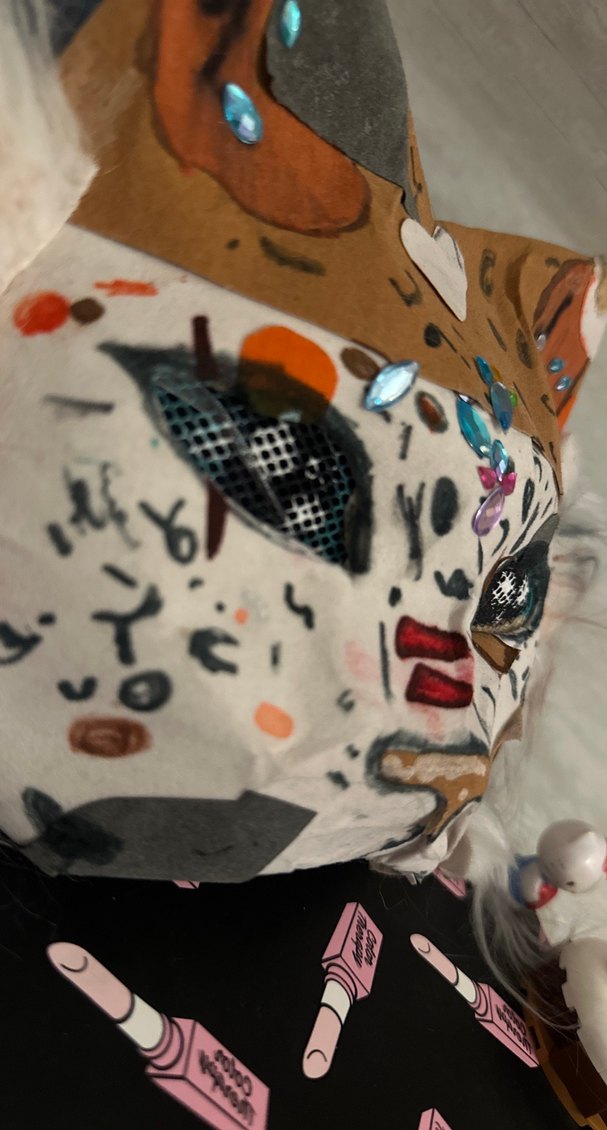 Kürk Detaylı Kahverengi Desenli Kedi Maskesi Fursuit - Görsel 2