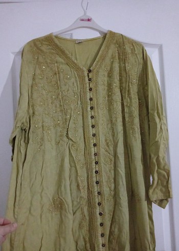 Uzun Keten Bohem Düğmeli Elbise - Görsel 4