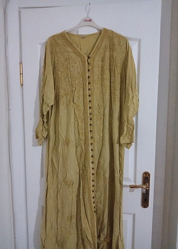 Uzun Keten Bohem Düğmeli Elbise - Görsel 2