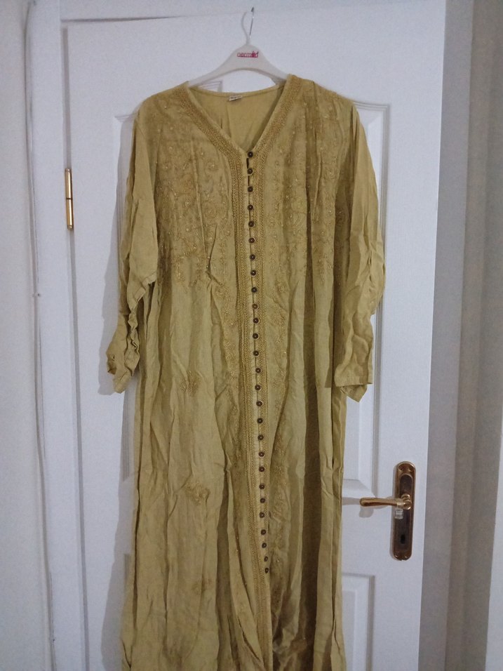 Uzun Keten Bohem Düğmeli Elbise - Görsel 2