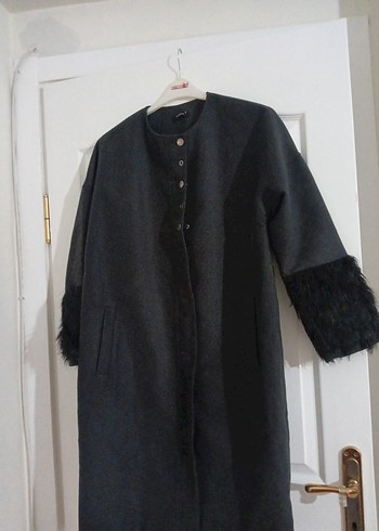 Kol Ucu Kürklü Füme Kaban - Görsel 6