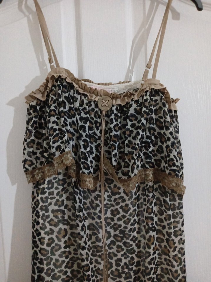 Leopar Desenli Uzun Askılı Bohem Elbise - Görsel 2