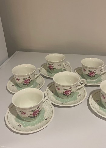  Beden beyaz Renk Porselen Çiçek Desenli 6'lı Fincan Takımı