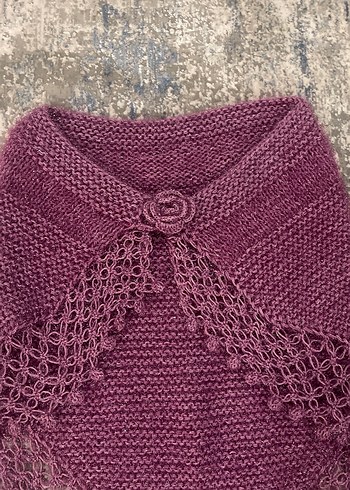 Kızlar için Mor Örgü Panço - Görsel 2