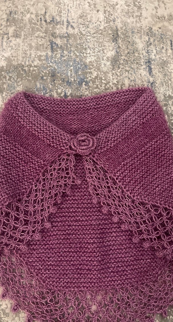 Kızlar için Mor Örgü Panço - Görsel 2