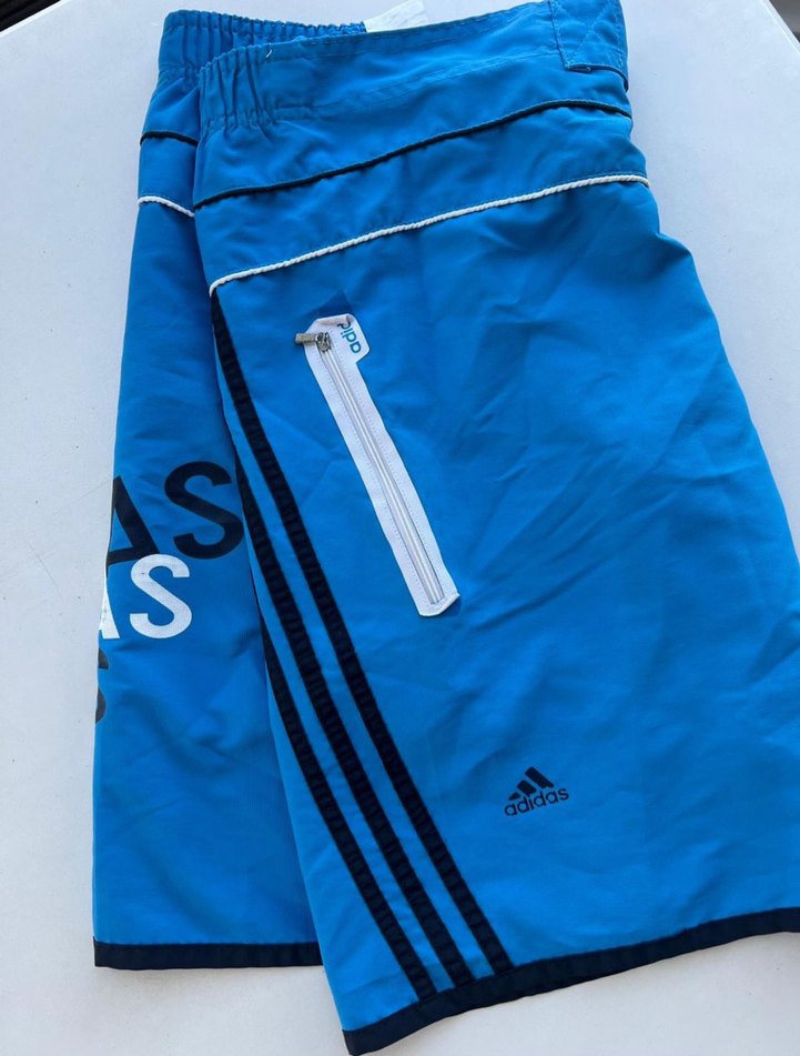 Adidas Mavi Baskılı Fermuarlı Erkek Yüzme Şortu - Görsel 3