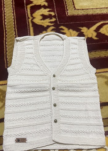 Beyaz V Yaka Örgü kız çocuğu yelek - Görsel 2