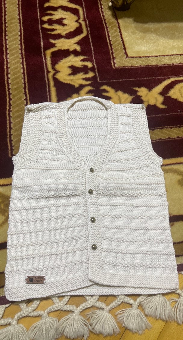 Beyaz V Yaka Örgü kız çocuğu yelek - Görsel 2