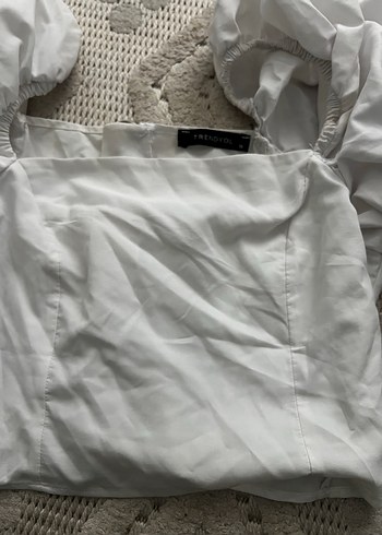 Beyaz Keten Straplez Kadın Bluz - Görsel 3