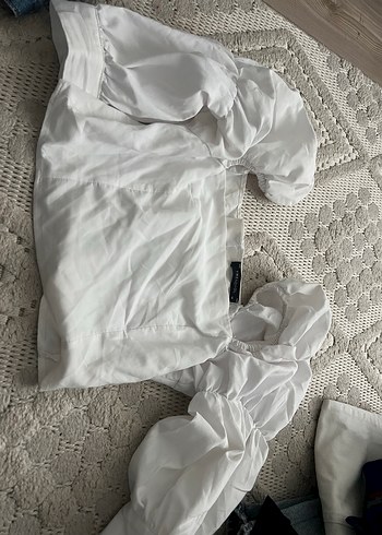 Beyaz Keten Straplez Kadın Bluz - Görsel 2