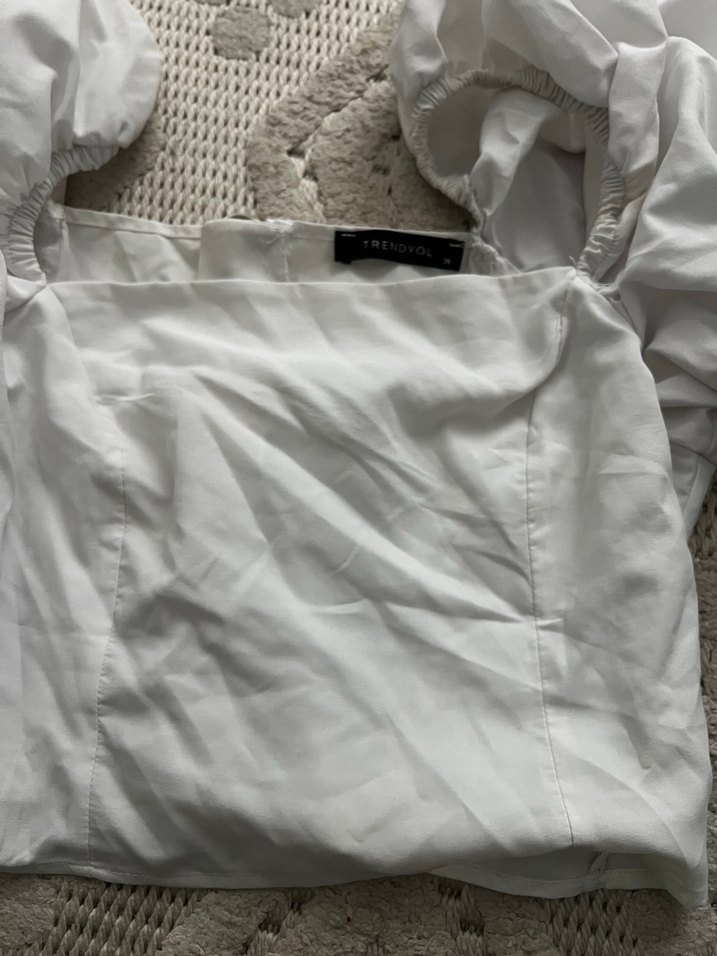 Beyaz Keten Straplez Kadın Bluz - Görsel 3