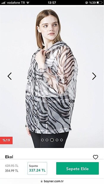 Ekol zebra desen organze ceket