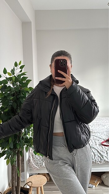 m Beden Şişme deri bershka mont