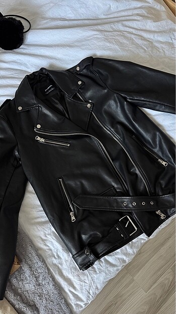 Stradivarius oversize suni deri biker ceket