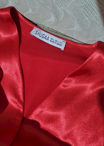 Uzun Kollu Kırmızı Saten Mini Elbise - Görsel 4