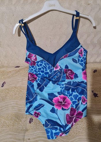 Çiçek Desenli Mavi Kadın Mayo - Görsel 3